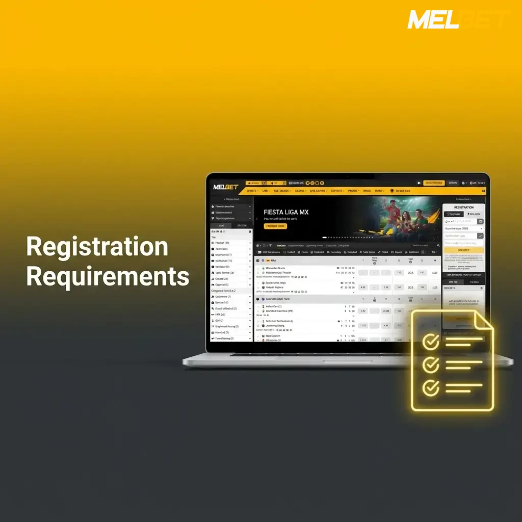 Checklist of registration requirements including age verification, valid ID, one account rule, and country eligibility for gambling