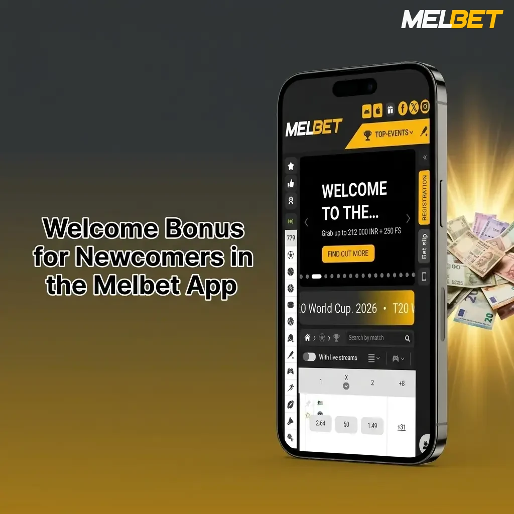 Melbet app welcome bonus offering 150% sports or 450% casino bonus up to 212,000 INR for new users